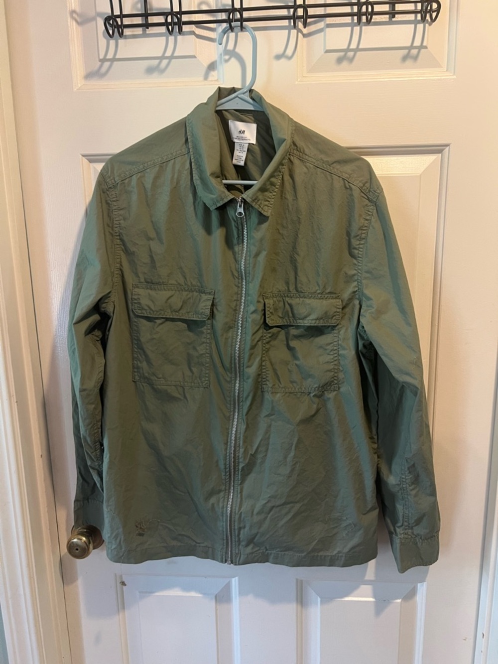 H&M Men's Light Olive Green Zip-Up Field Jacket